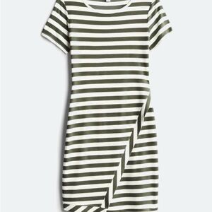 41 Hawthorn Olive Green and White Striped Midi Dress